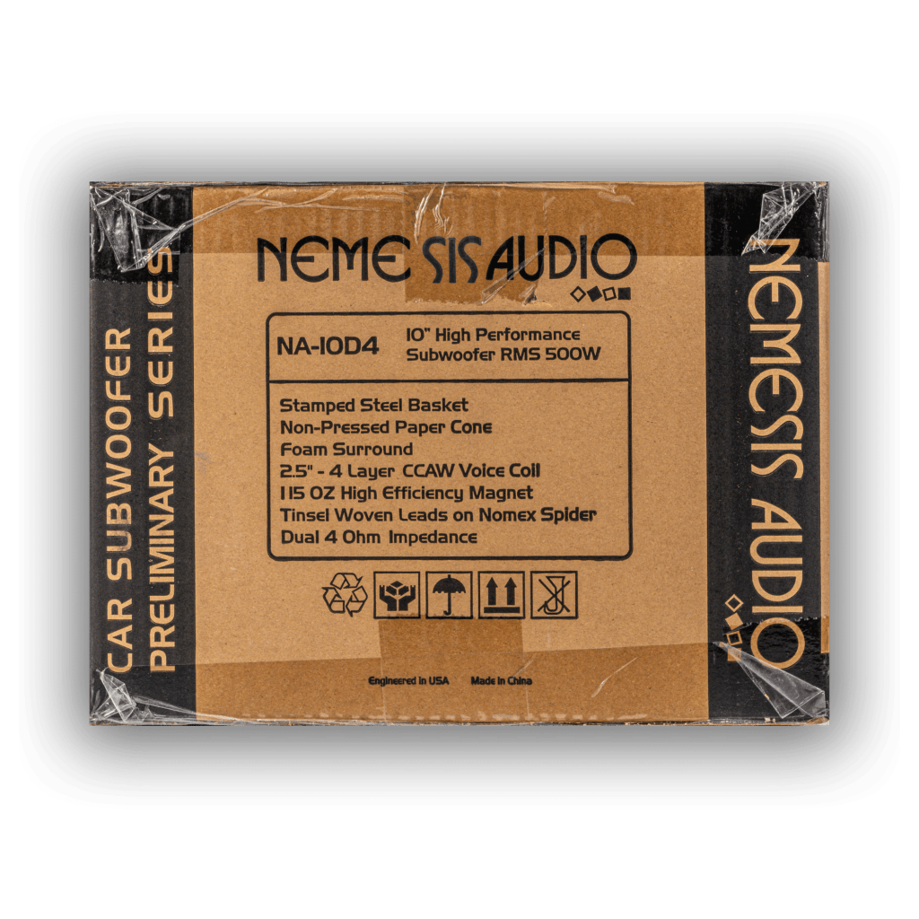 Nemesis Audio NA-10D4 10 inch subwoofer retail box rear for RAM 2x10 package