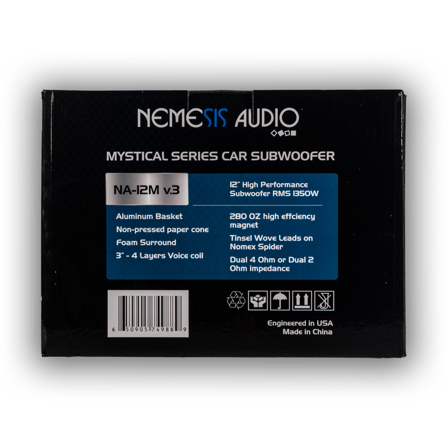 Nemesis Audio NA-12M V.3 12-inch 1350W RMS subwoofer box rear
