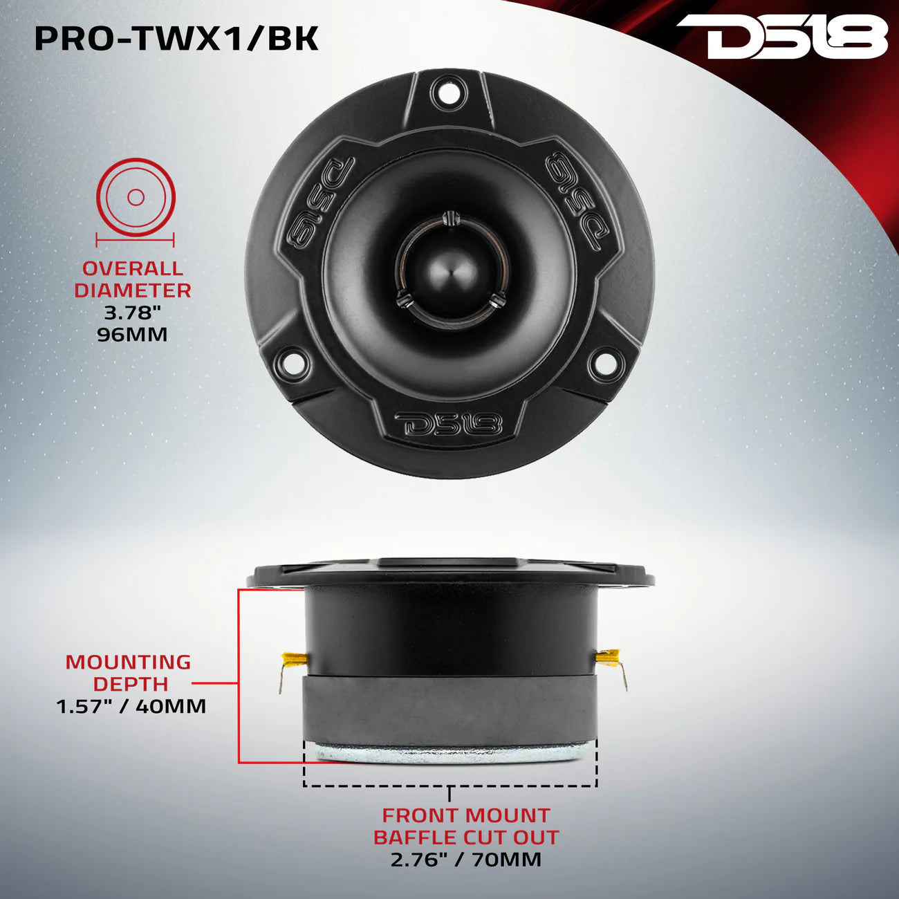 DS18 PRO-TWX1/BK super tweeter pair dimensions image