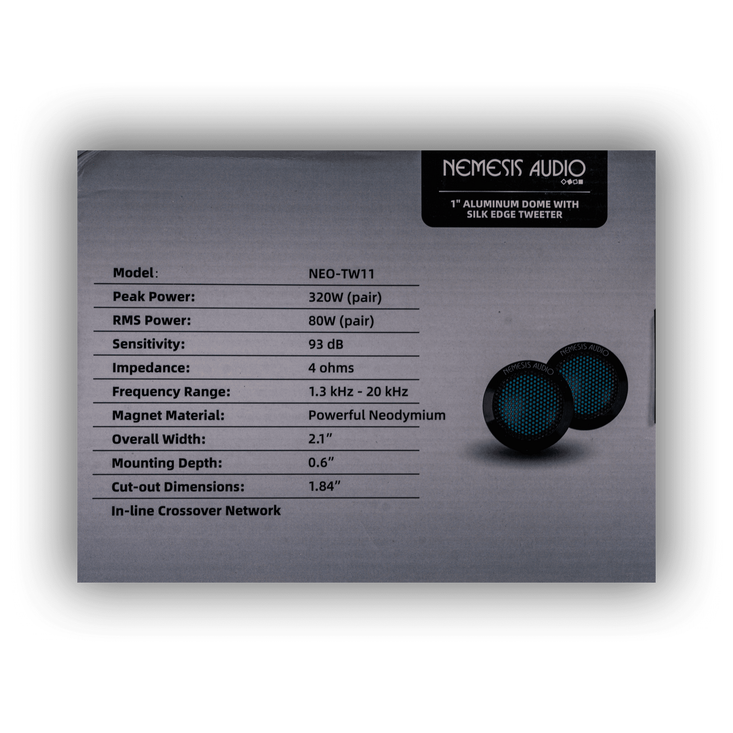 Nemesis Audio NEO-TW11 80W RMS tweeter pair retail box rear