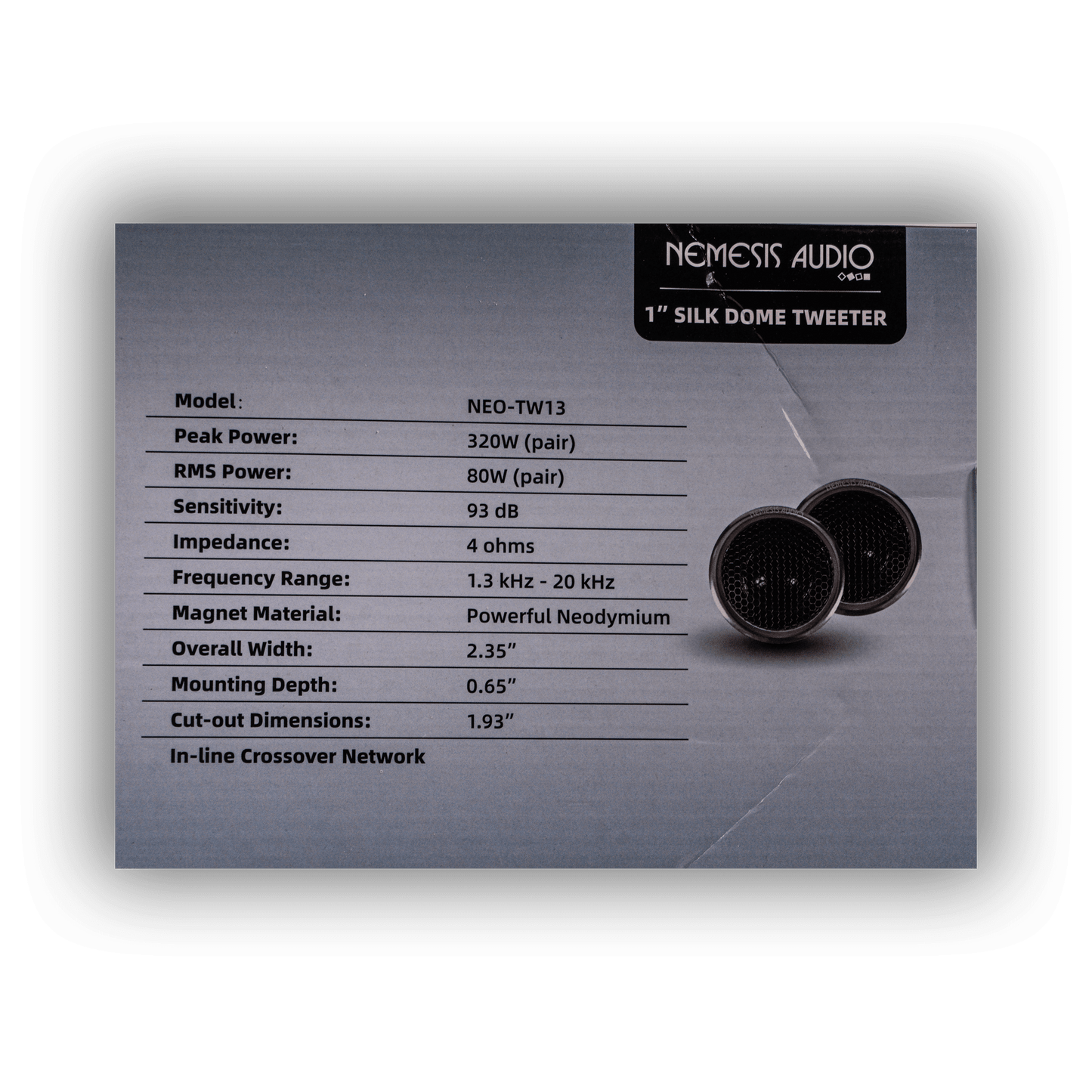 Nemesis Audio NEO-TW13 80W RMS tweeter pair retail box rear
