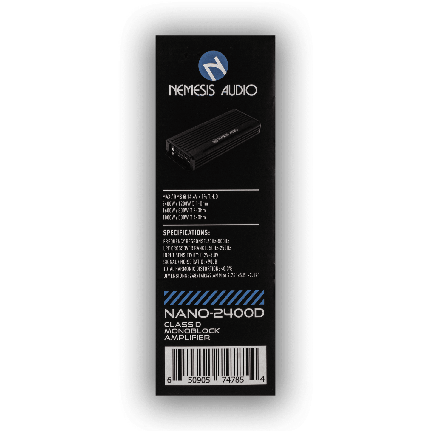 Nemesis Audio NANO-2400D compact bass amplifier side profile