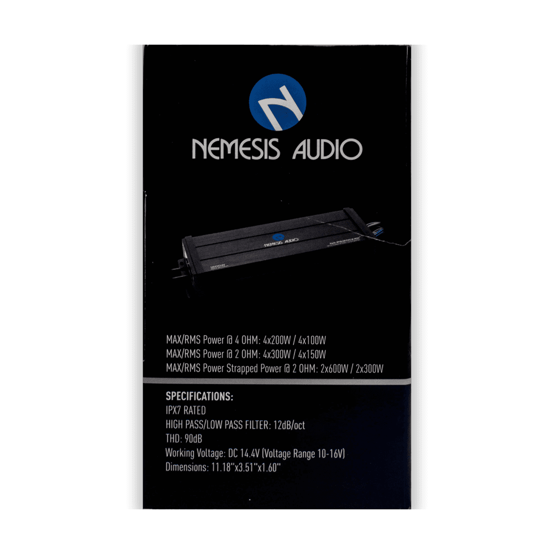 Nemesis Audio NA-MR1400X4B 4-channel powersports amplifier retail box side