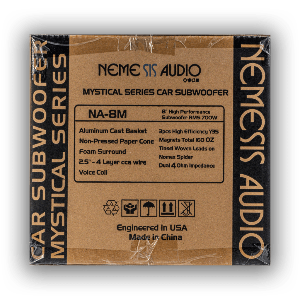 Nemesis Audio NA-8M 8-inch 700W RMS subwoofer retail box rear