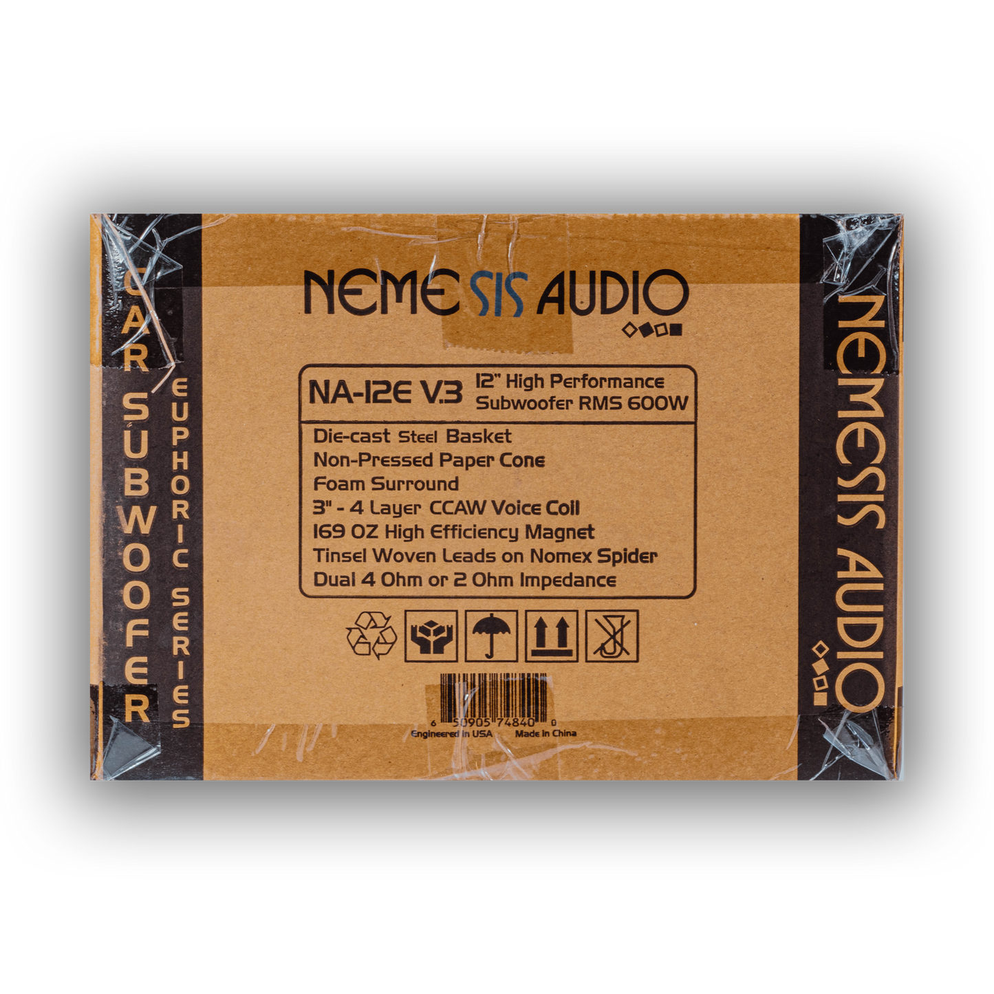 Nemesis Audio NA-12E V.3 12-inch 600W RMS subwoofer retail box rear