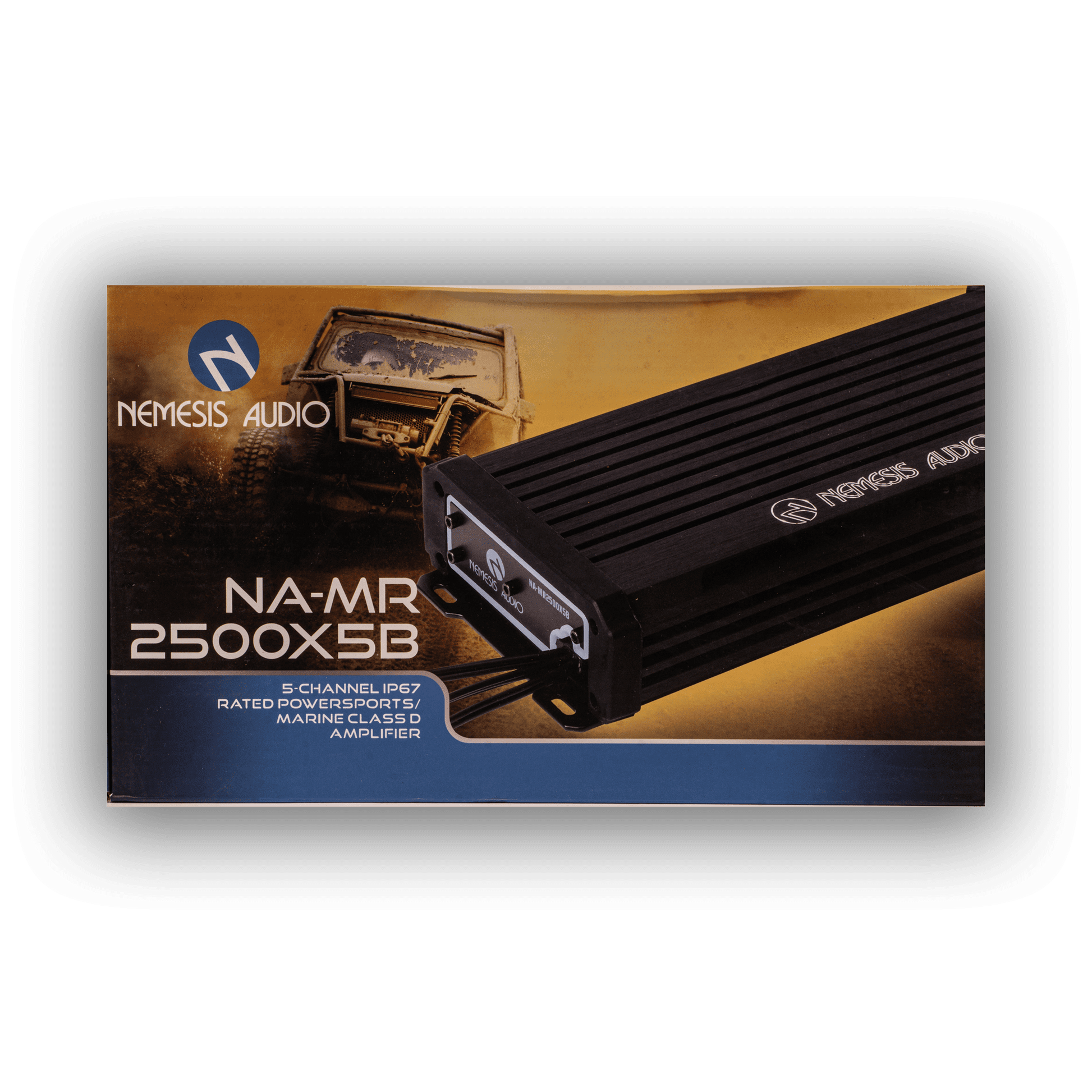 Nemesis Audio NA-MR2500X5B IP67 marine Bluetooth amplifier retail box front