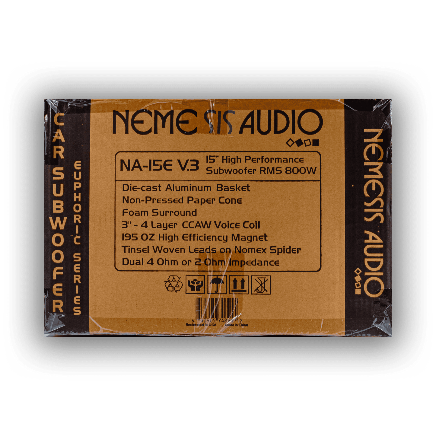 Nemesis Audio NA-15E V.3 15-inch 800W RMS subwoofer retail box side