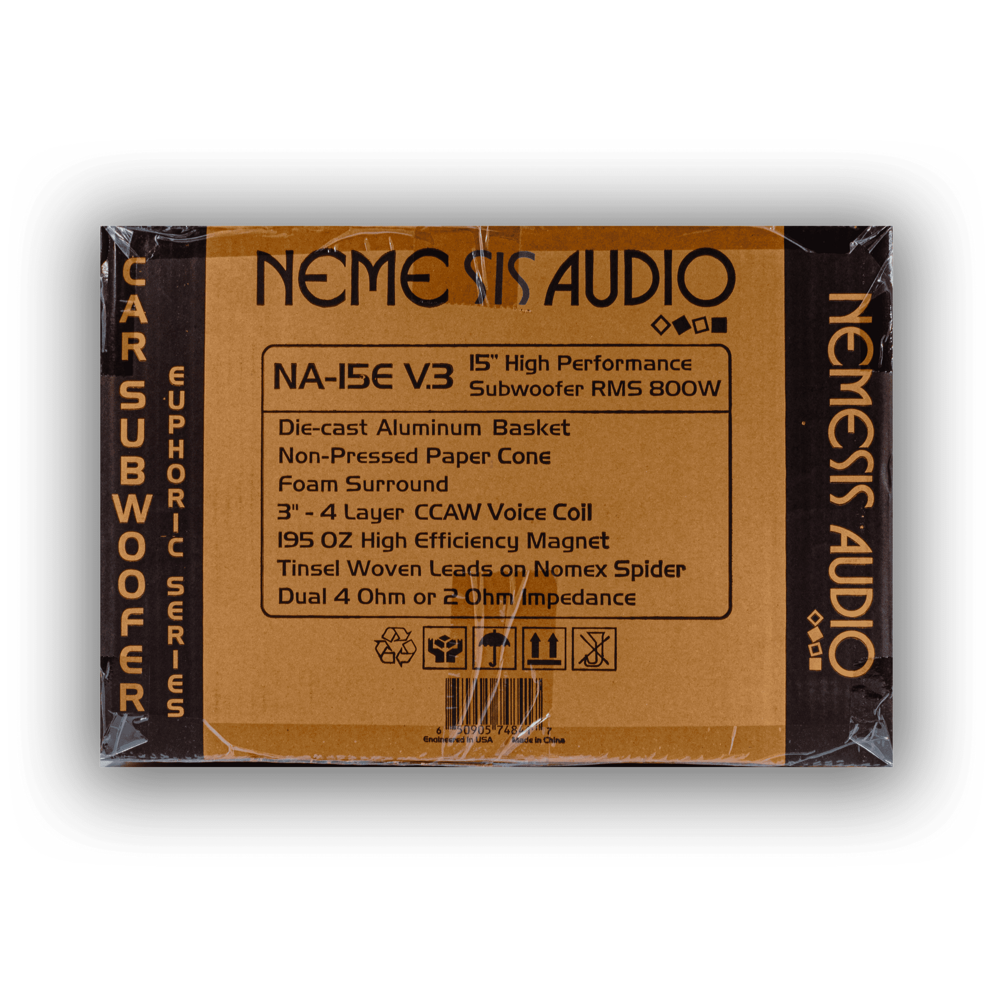 Nemesis Audio NA-15E V.3 15-inch 800W RMS subwoofer retail box side