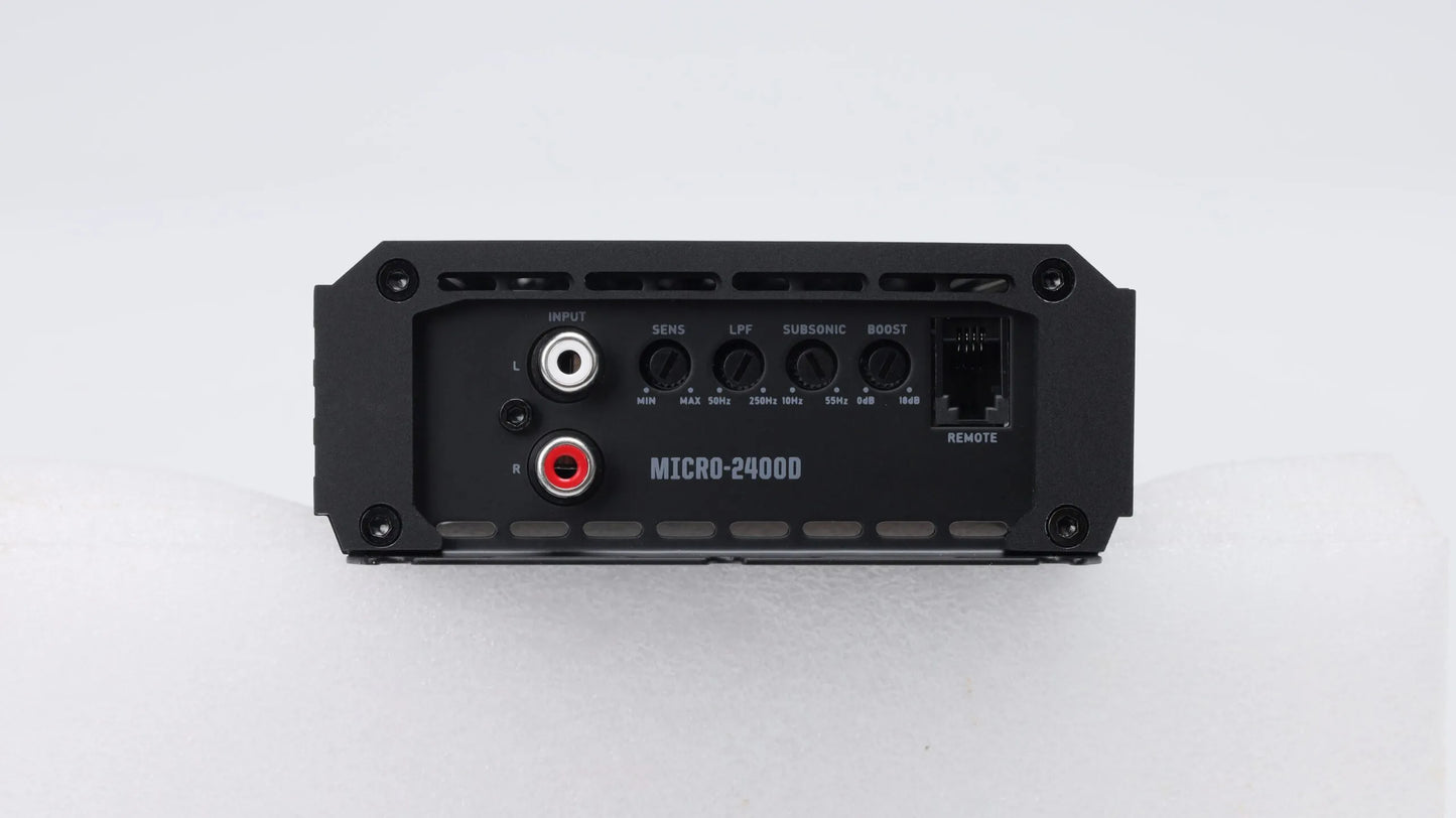 Nemesis Audio MICRO-2400D bass amplifier angled chassis view