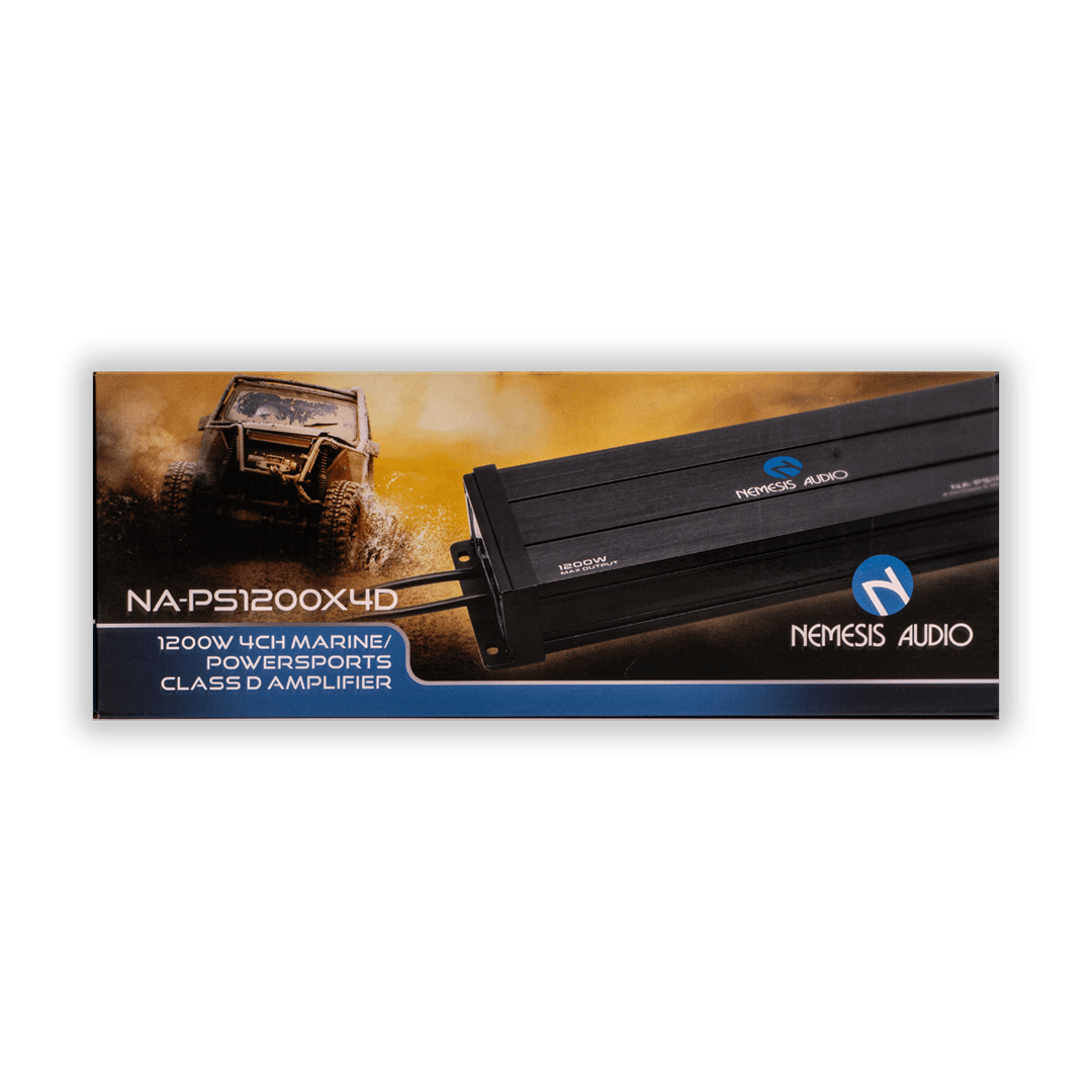 Nemesis Audio NA-PS1200X4D IPX7 marine amplifier retail box front