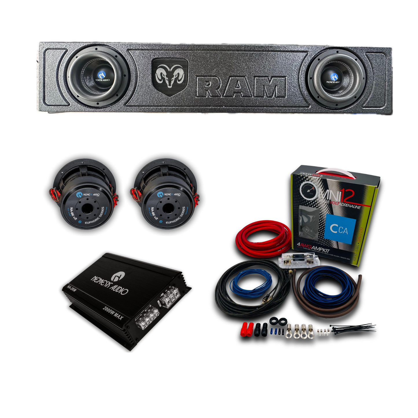 RAM 2019–2026 Dual 8” Subwoofer Package – 2000W Nemesis Audio Bass System image 0