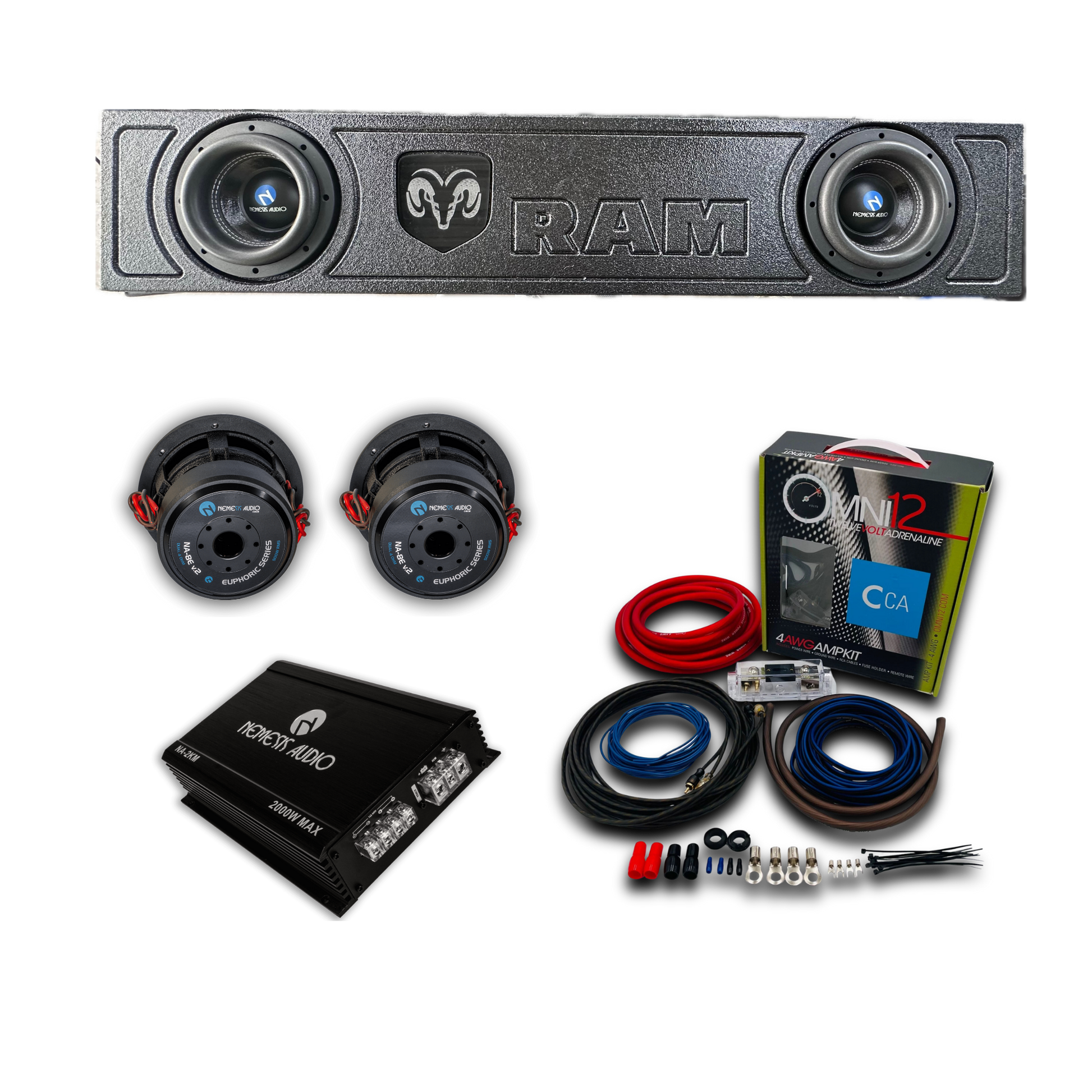 RAM 2019–2026 Dual 8” Subwoofer Package – 2000W Nemesis Audio Bass System image 0