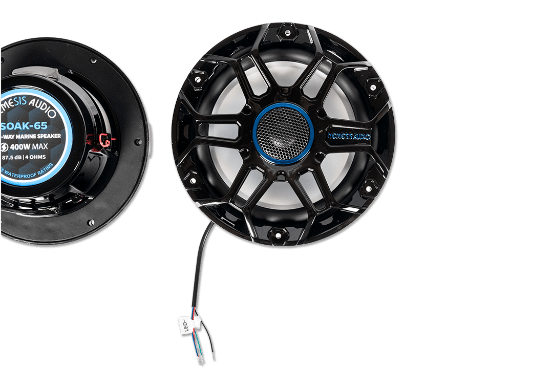Nemesis Audio SOAK-65 RGB boat speaker pair angle view
