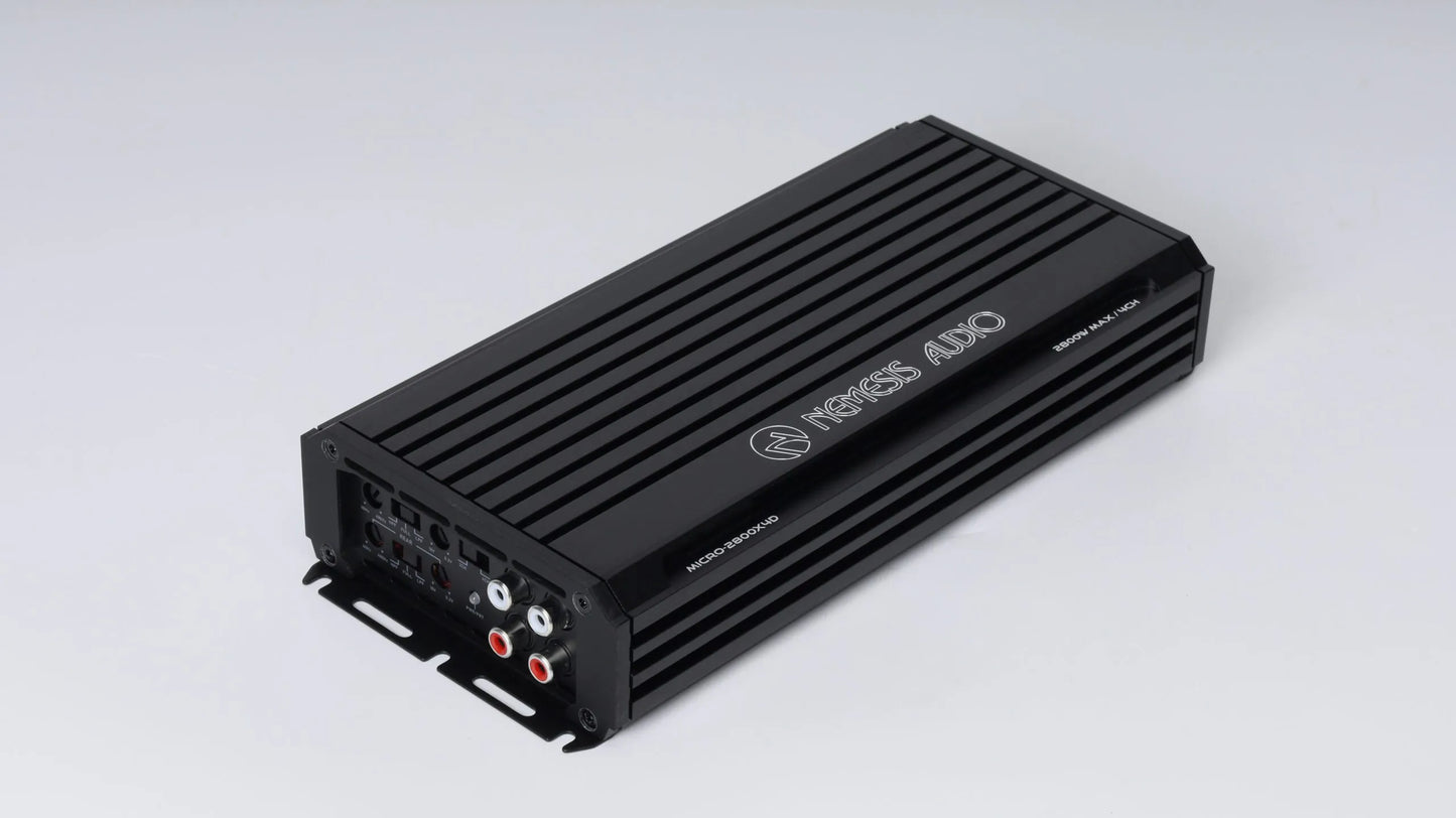 Nemesis Audio MICRO-2800X4D compact 4-channel speaker amplifier detail photo