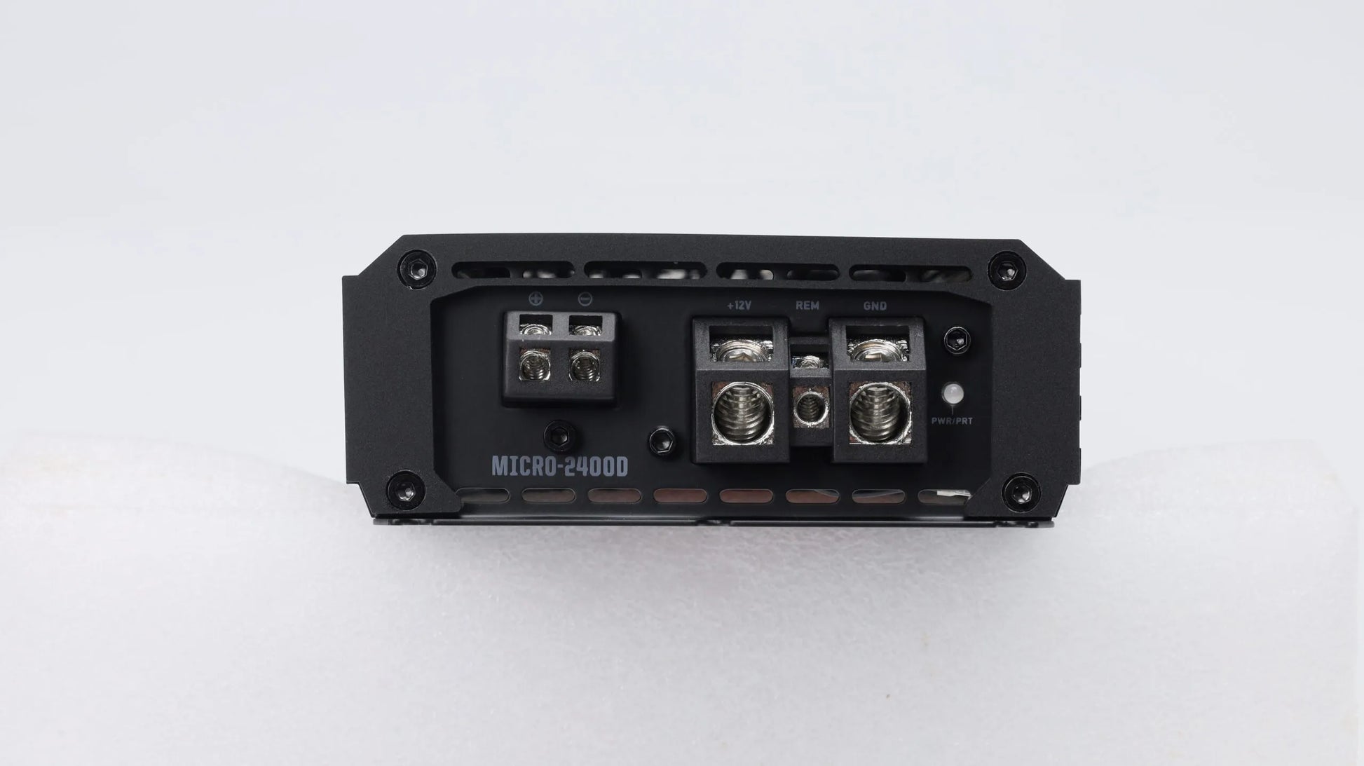Nemesis Audio MICRO-2400D compact subwoofer amp connection side