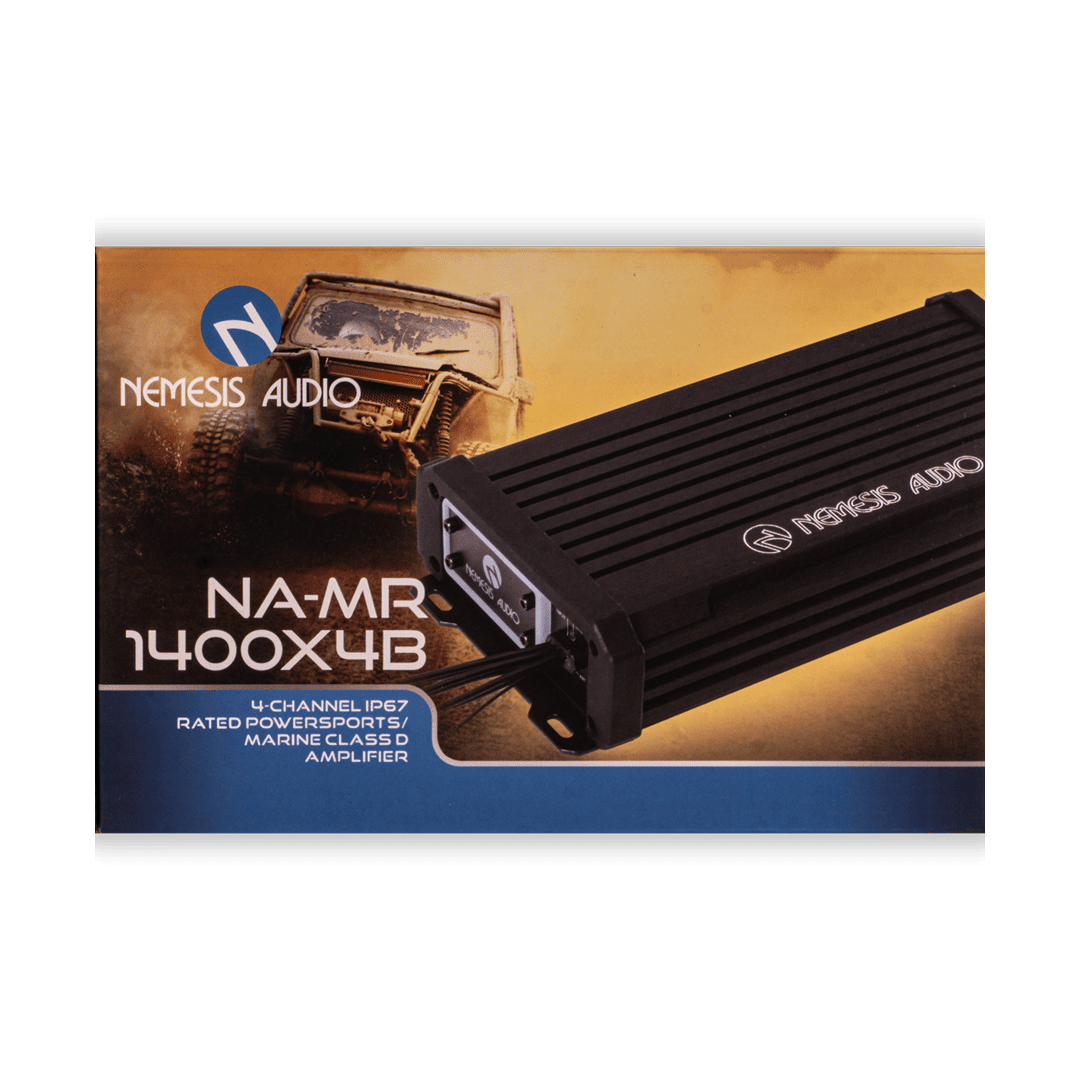 Nemesis Audio NA-MR1400X4B IP67 marine amplifier retail box front
