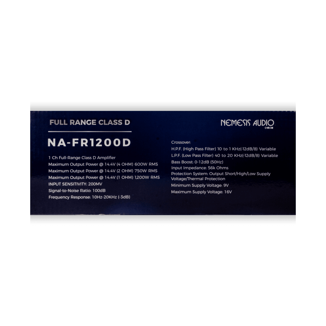 Nemesis Audio NA-FR1200D full range monoblock amplifier box side