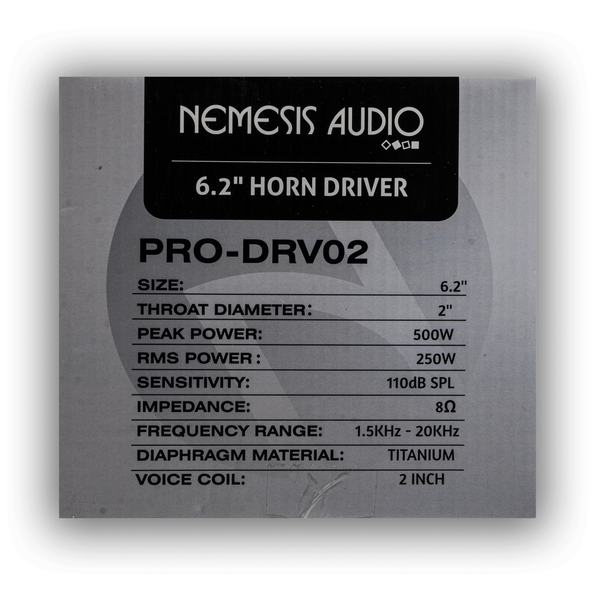 Nemesis Audio PRO-DRV02 250W RMS horn driver retail box rear