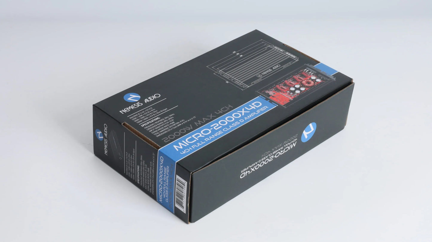Nemesis Audio MICRO-2000X4D compact amplifier product angle