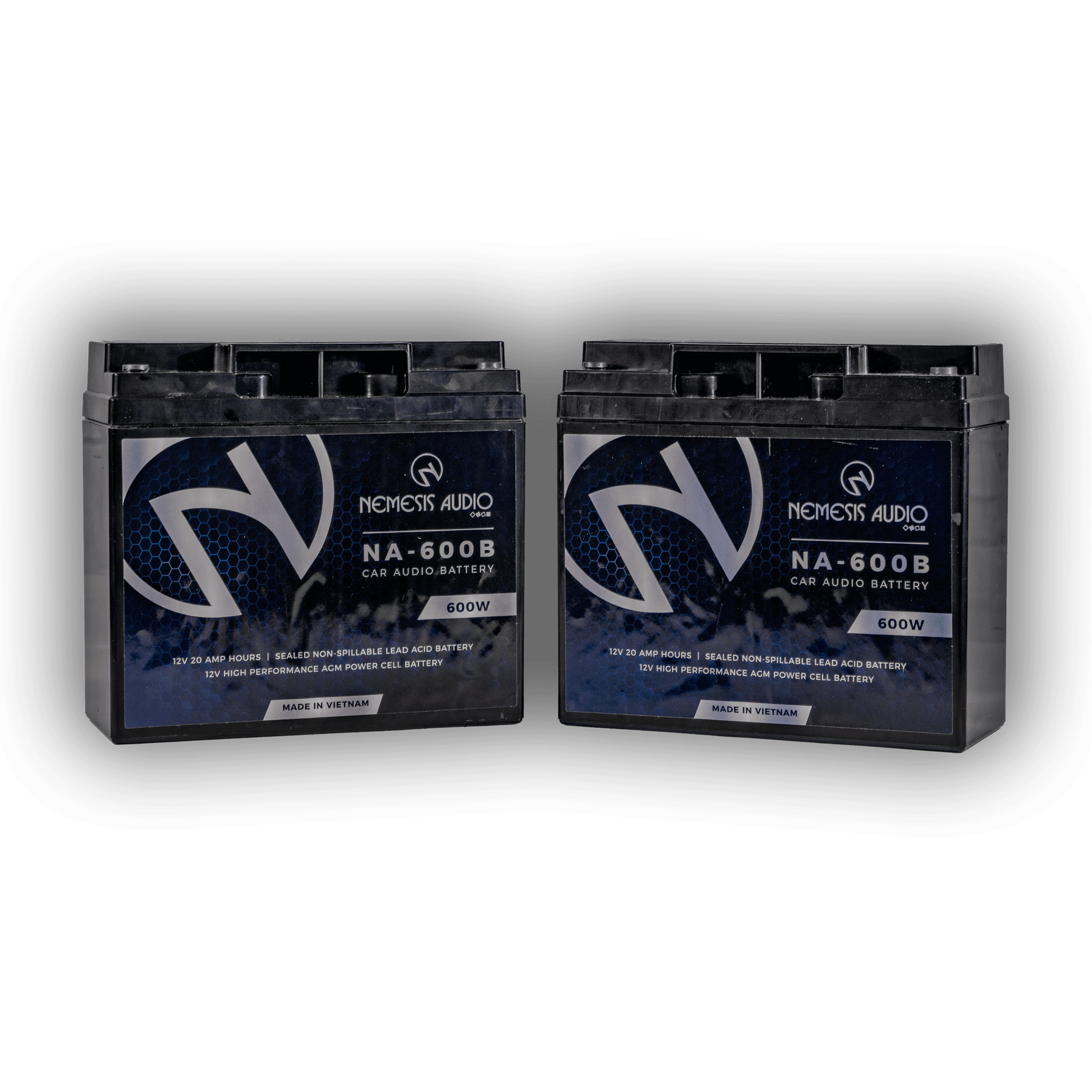 Nemesis Audio NA-600B 600W 12V 20Ah AGM car audio battery angle view