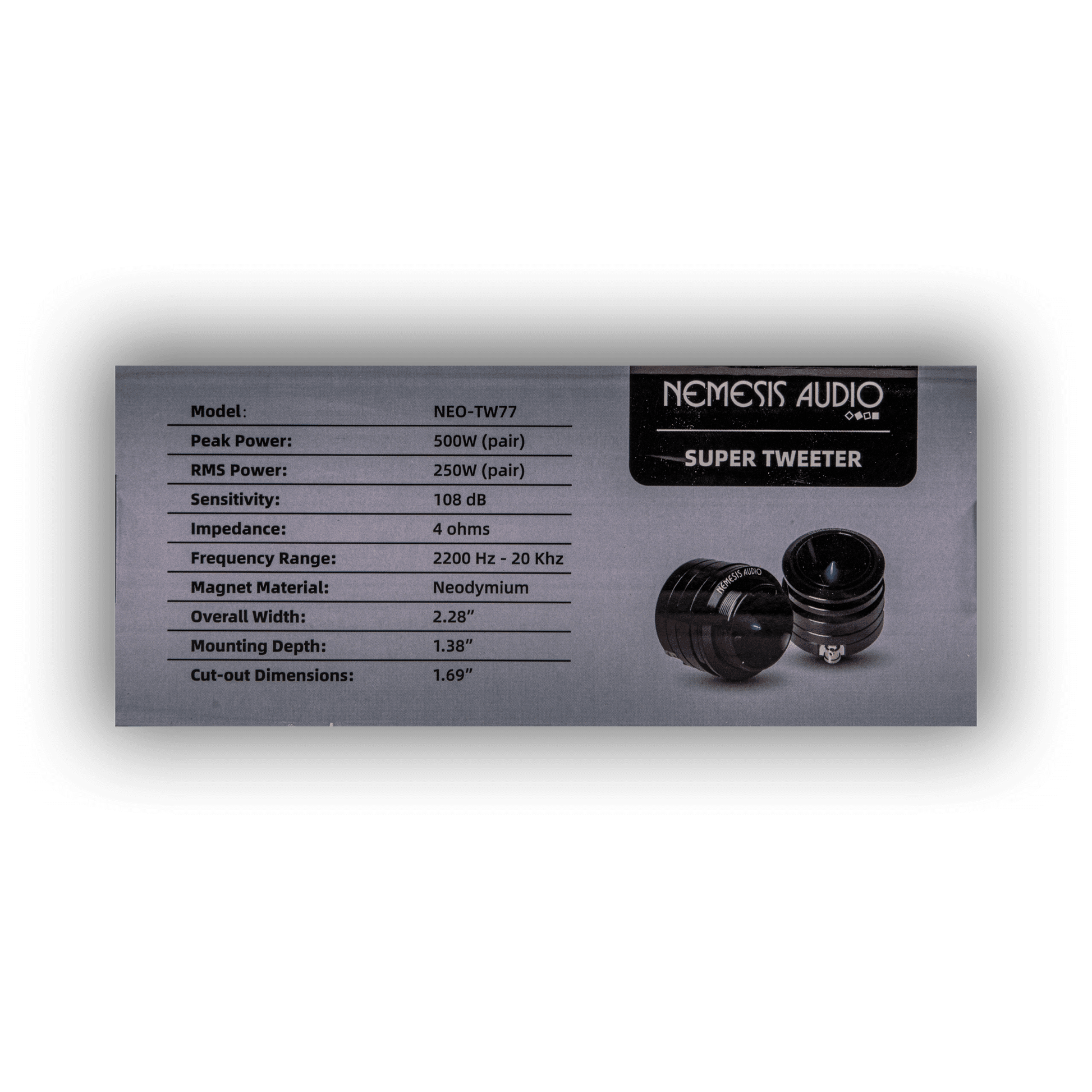 Nemesis Audio NEO-TW77 250W RMS tweeter pair retail box side