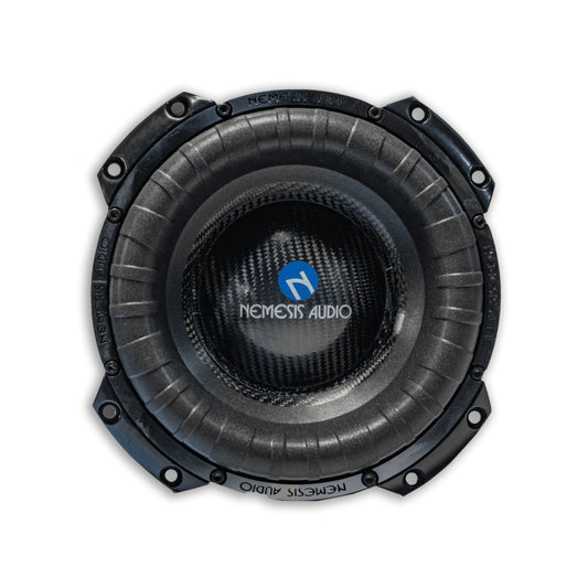 Nemesis Audio NA-8T carbon fiber cone 8-inch SPL subwoofer angle view