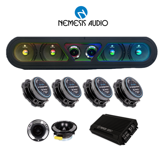 Nemesis Audio powered LED headliner voice package with speakers tweeters and amplifier