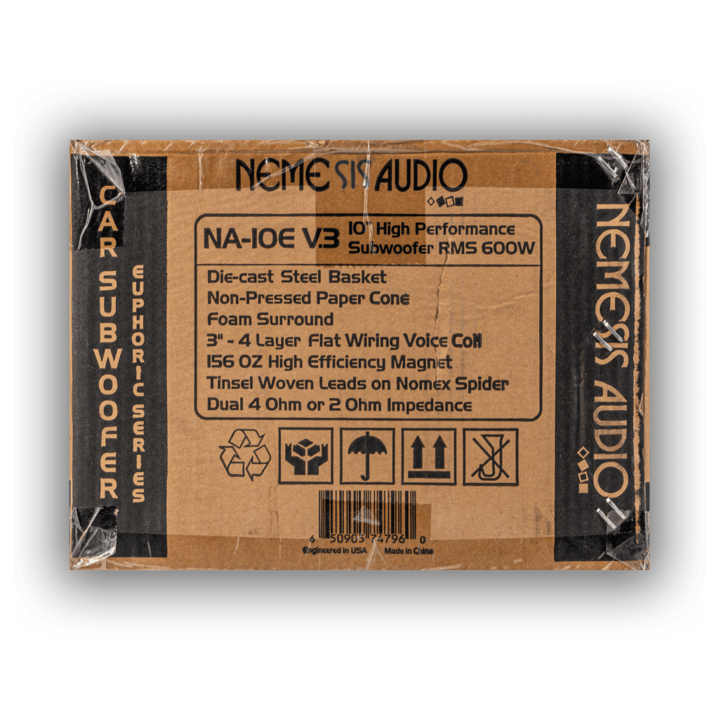 Nemesis Audio NA-10EV3 Euphoric Series 10 inch subwoofer retail box rear specs