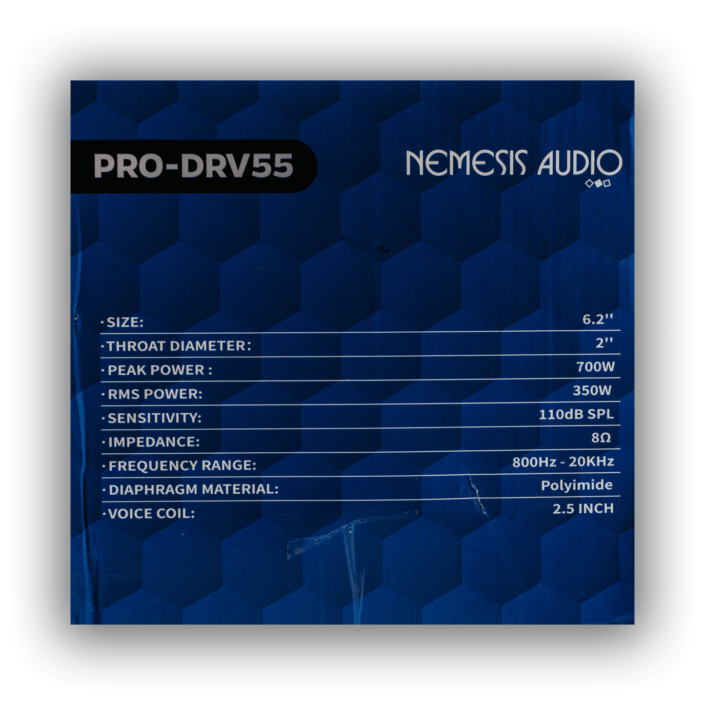 Nemesis Audio PRO-DRV55 350W RMS horn driver retail box rear