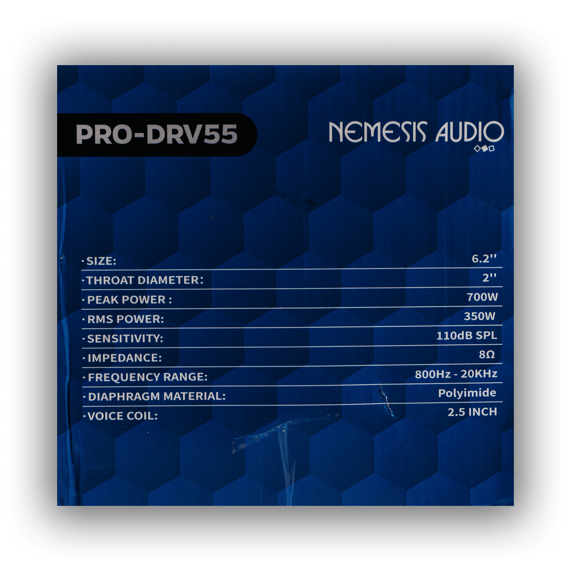 Nemesis Audio PRO-DRV55 350W RMS horn driver retail box rear