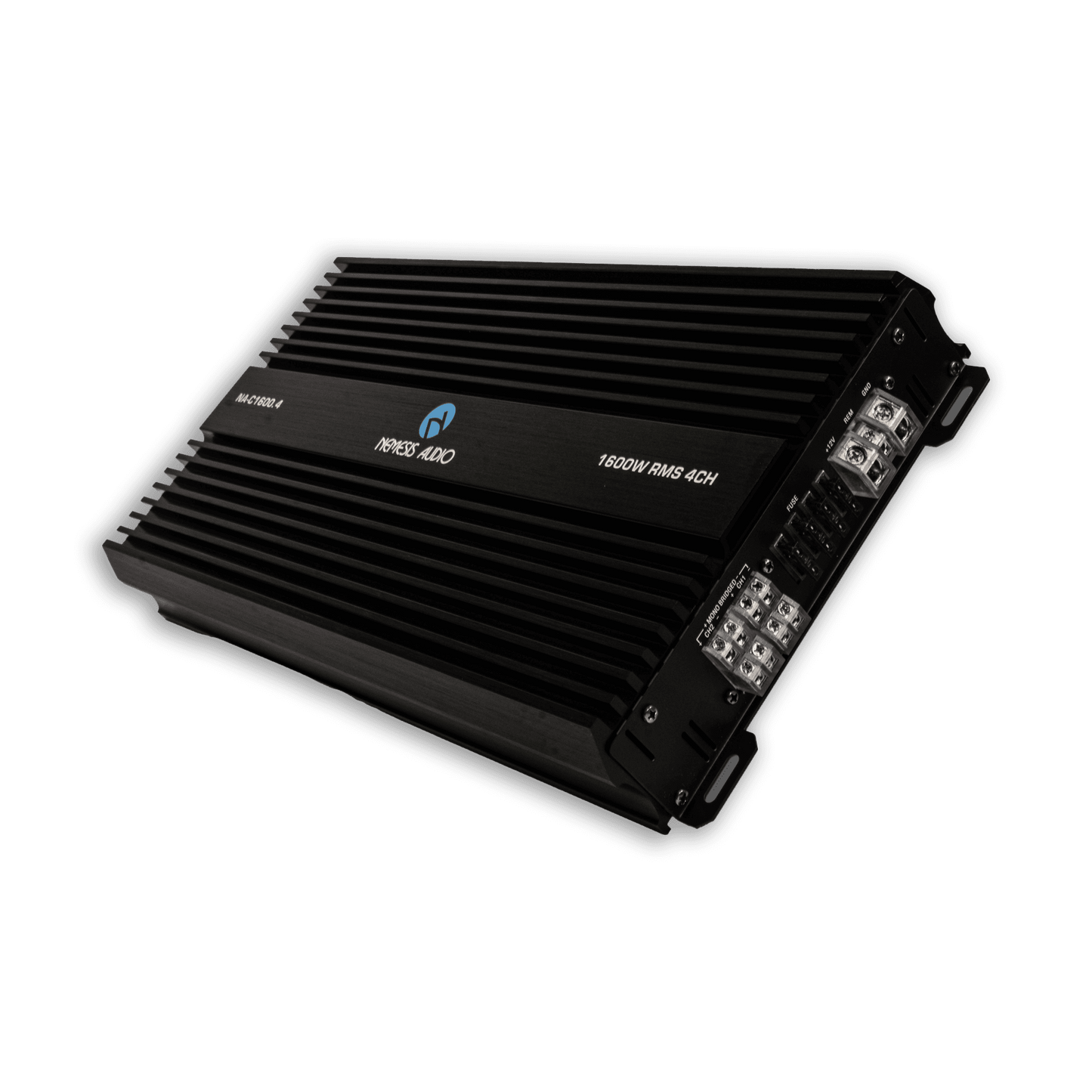 Nemesis NA-C1600.4 1600W RMS car amplifier angled right view