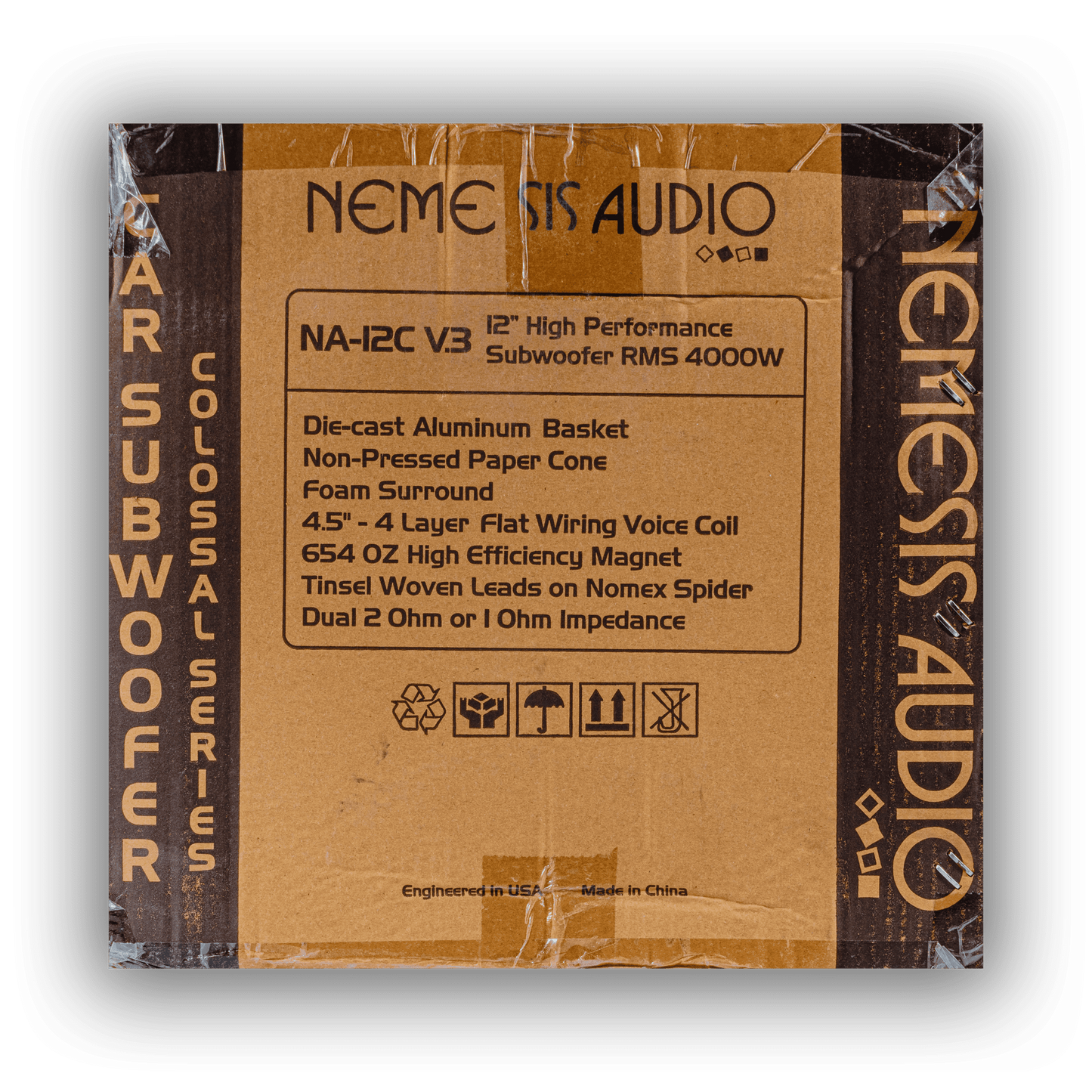 Nemesis Audio NA-12C V.3 car subwoofer product box rear