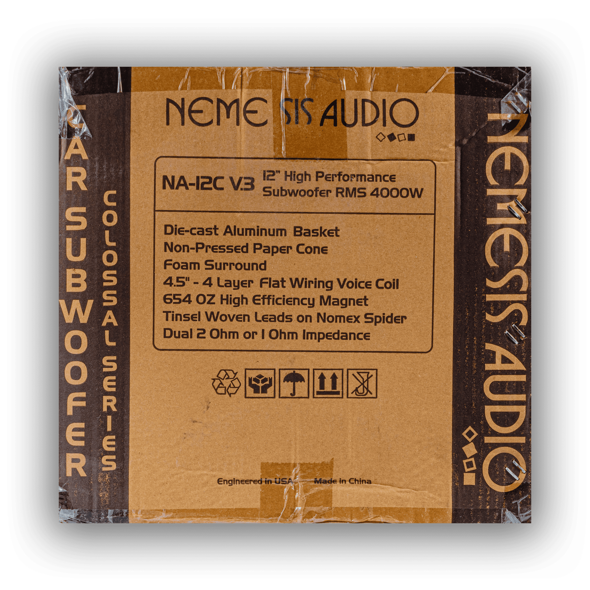 Nemesis Audio NA-12C V.3 car subwoofer product box rear