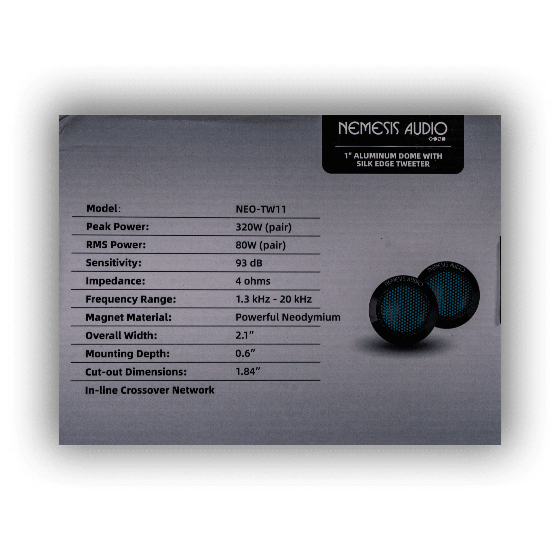 Nemesis Audio NEO-TW11 80W RMS tweeter pair retail box rear
