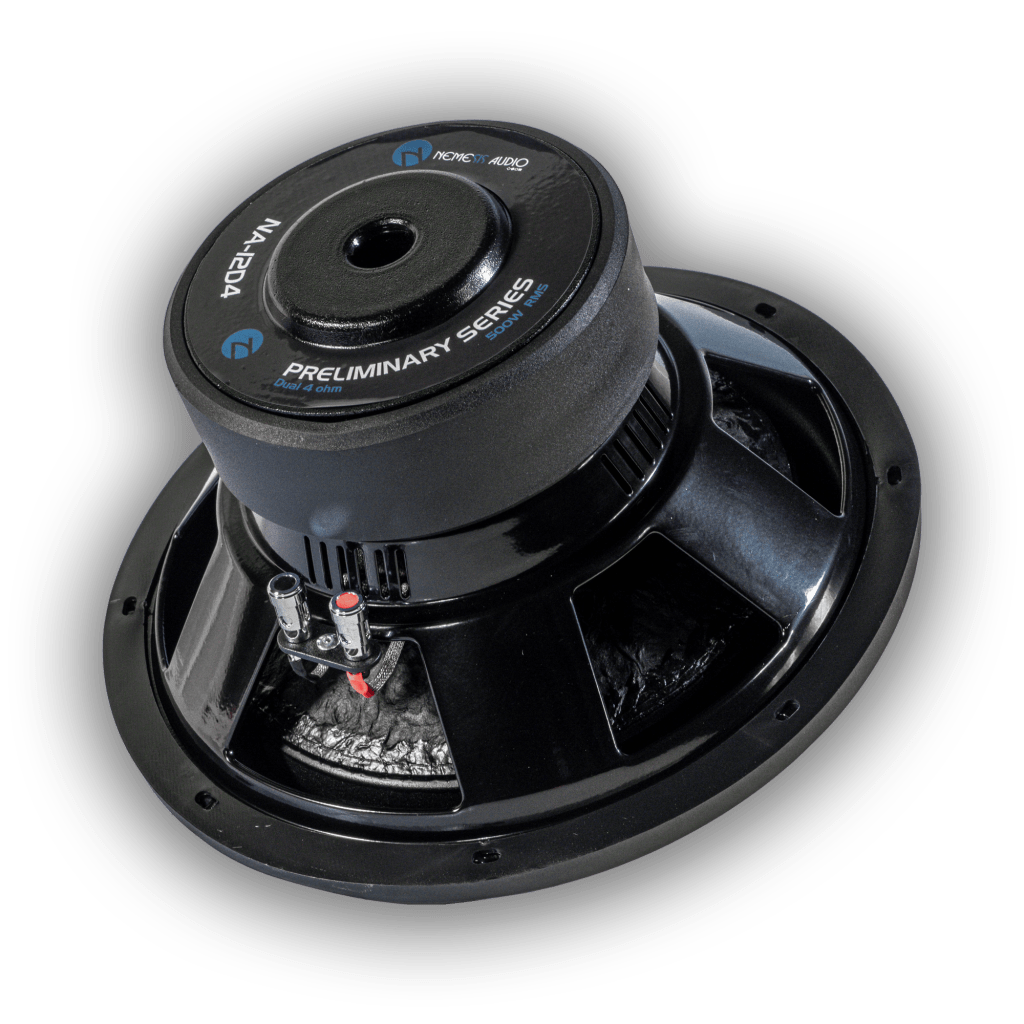 Nemesis Audio NA-12D4 12 inch subwoofer left side view for single cab truck bass package