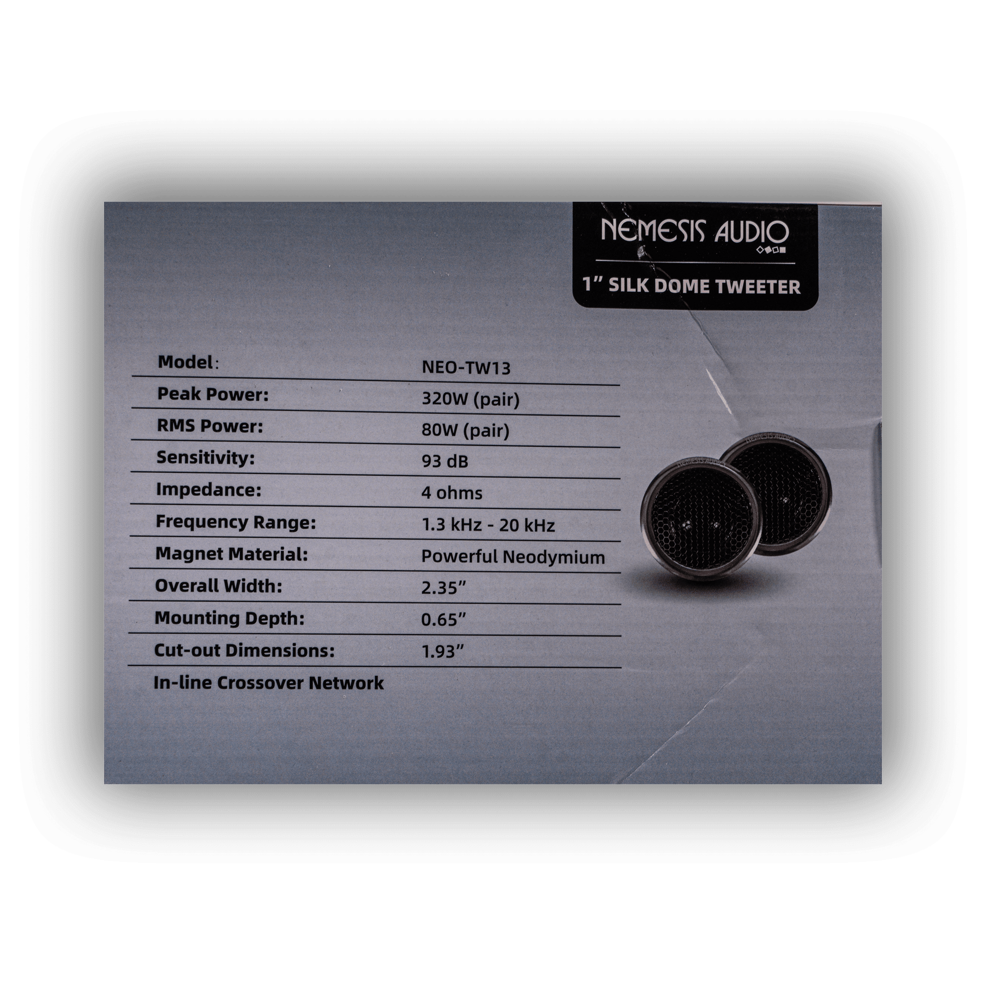 Nemesis Audio NEO-TW13 80W RMS tweeter pair retail box rear