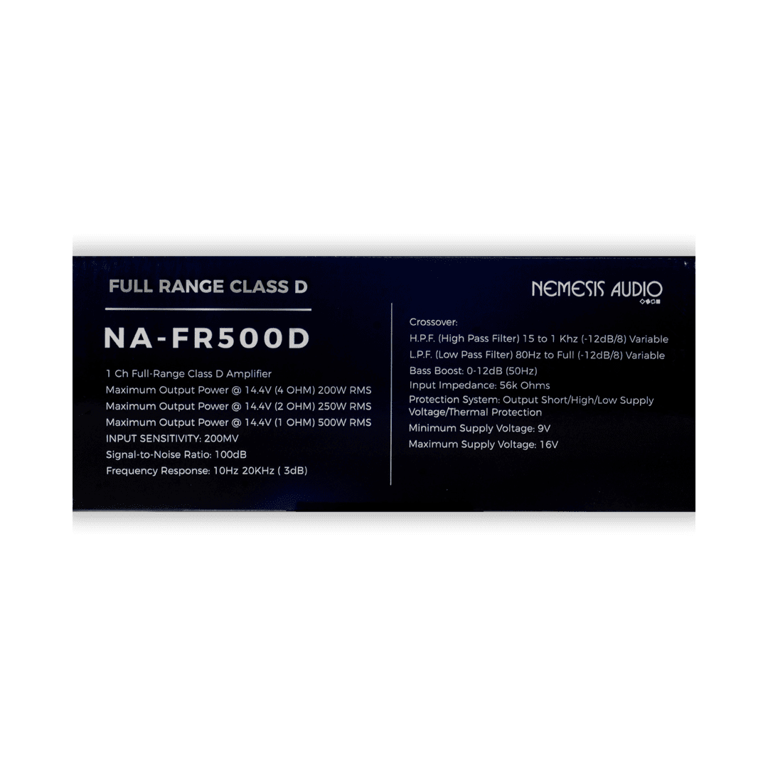 Nemesis Audio NA-FR500D full range monoblock amplifier box side