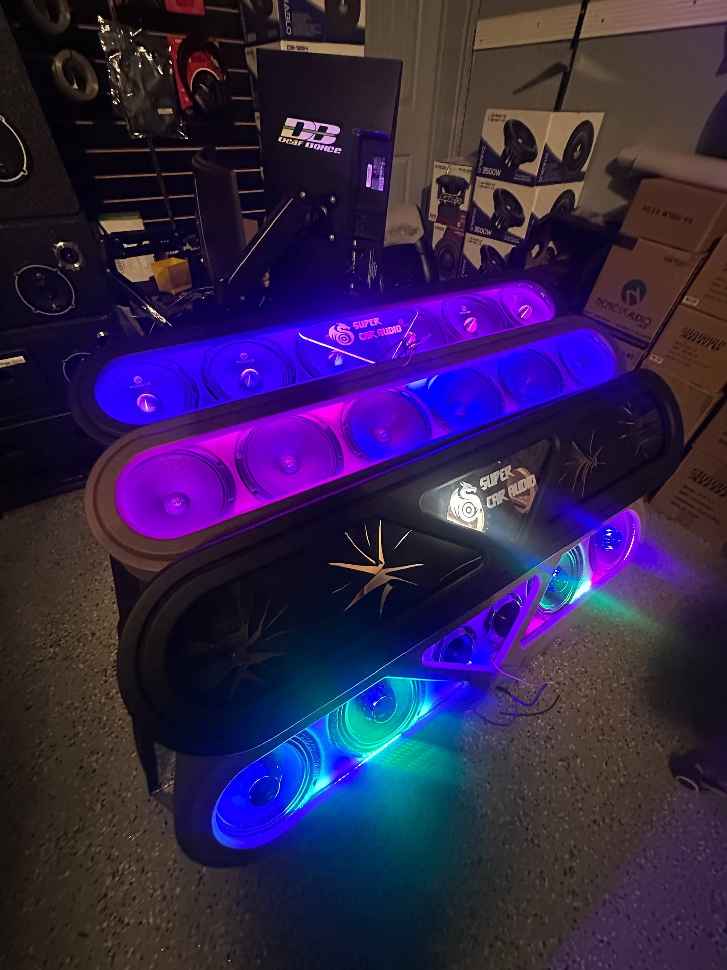 LED roof rack panel for custom interior audio and voice package builds