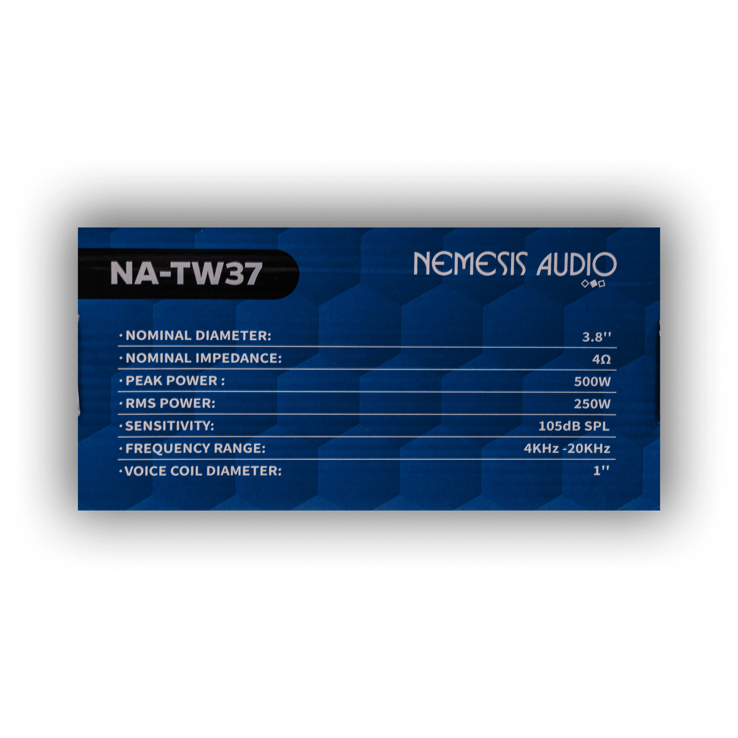 Nemesis Audio NA-TW37 250W RMS tweeter retail box rear specs