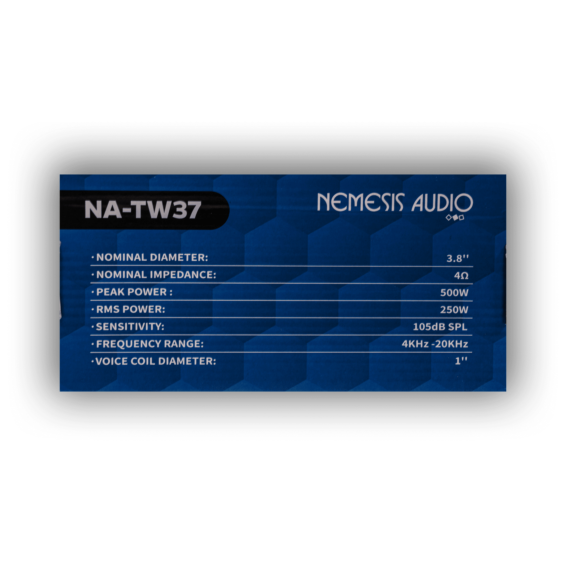 Nemesis Audio NA-TW37 250W RMS tweeter retail box rear specs