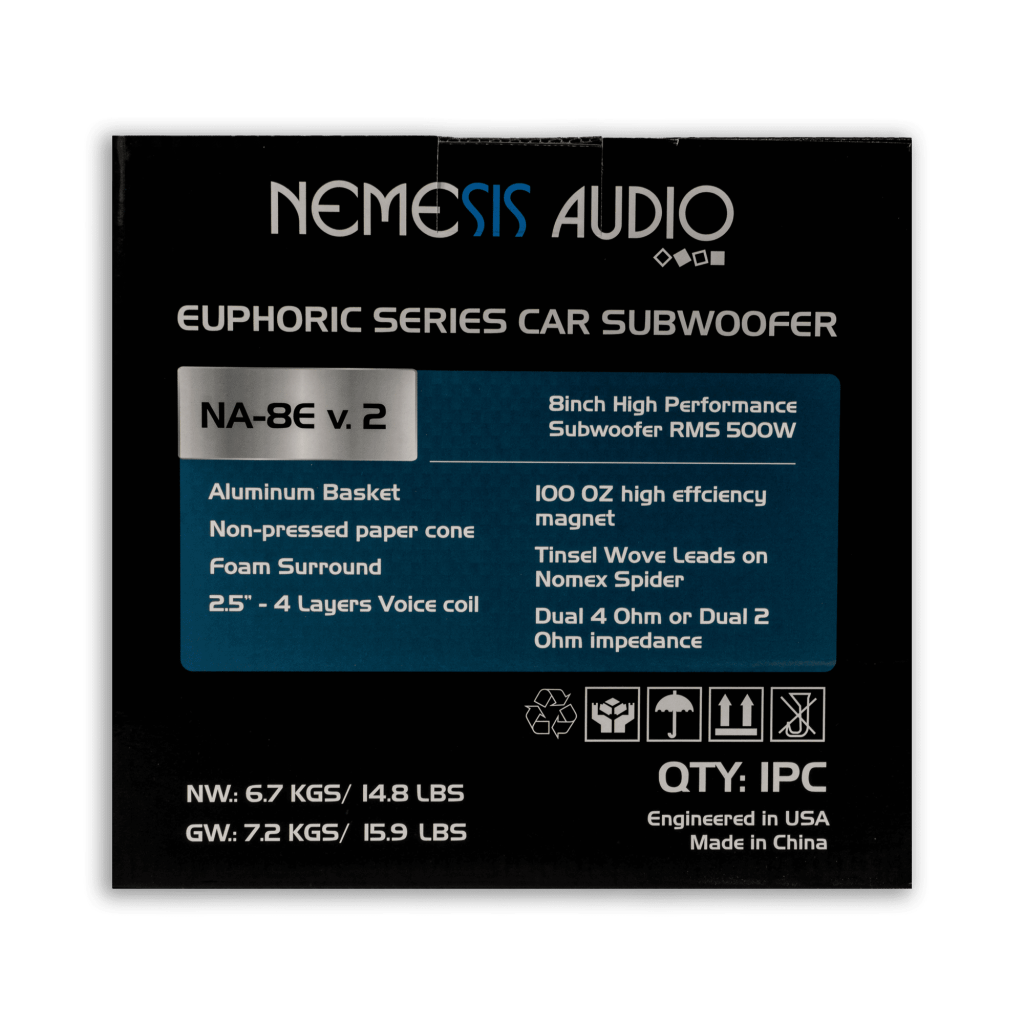 Nemesis NA-8E v2 8 inch subwoofer box back
