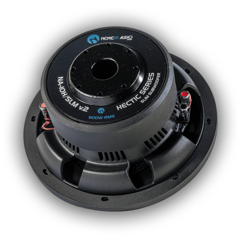 Nemesis Audio NA-10H-SLM V.2 10-inch shallow subwoofer left side view