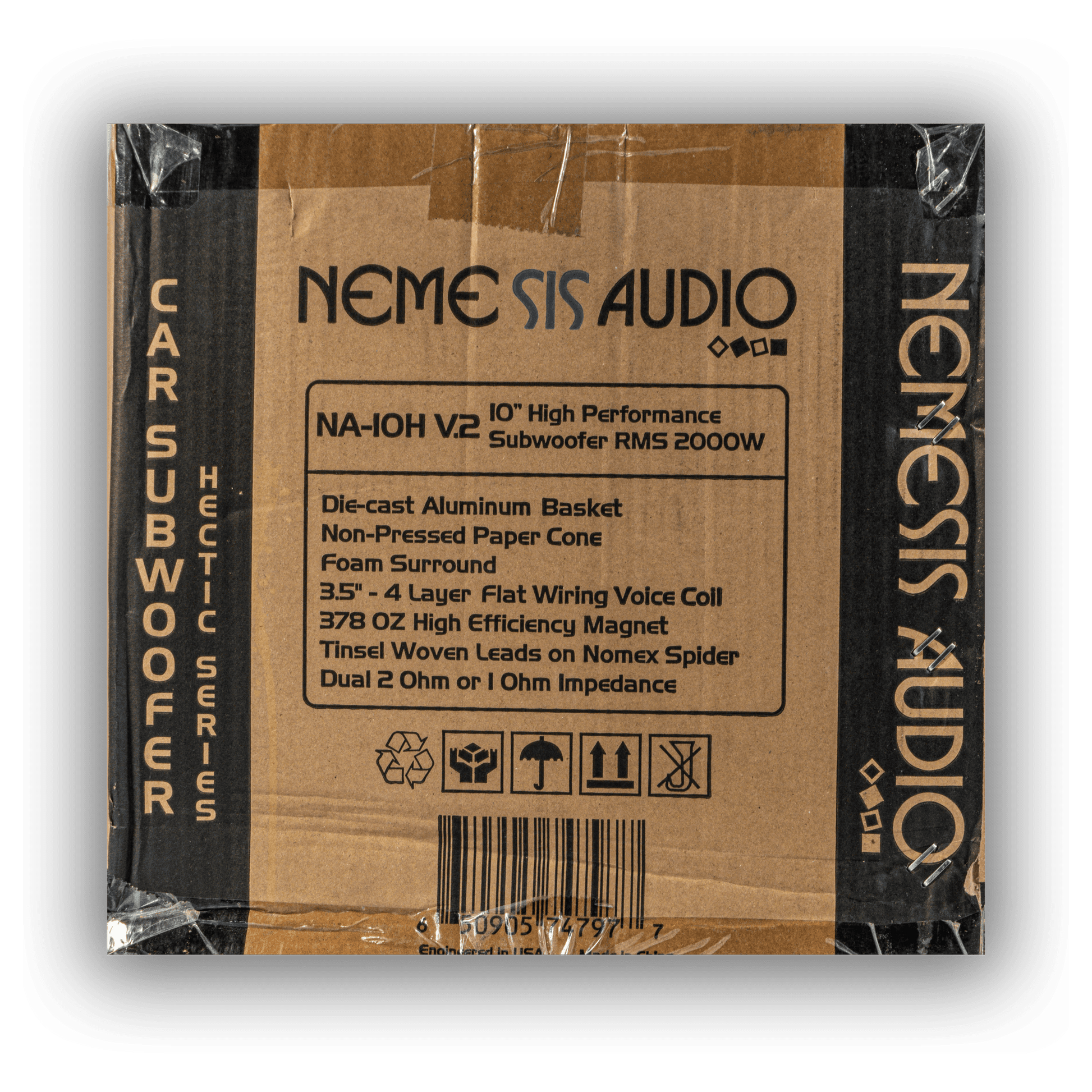 Nemesis Audio NA-10H V.2 10-inch 2000W RMS subwoofer retail box rear