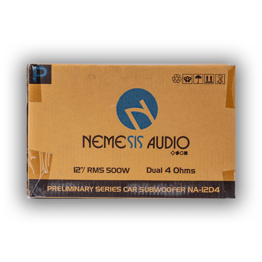 Nemesis Audio NA-12D4 12 inch subwoofer retail box front for universal 2x12 bass package