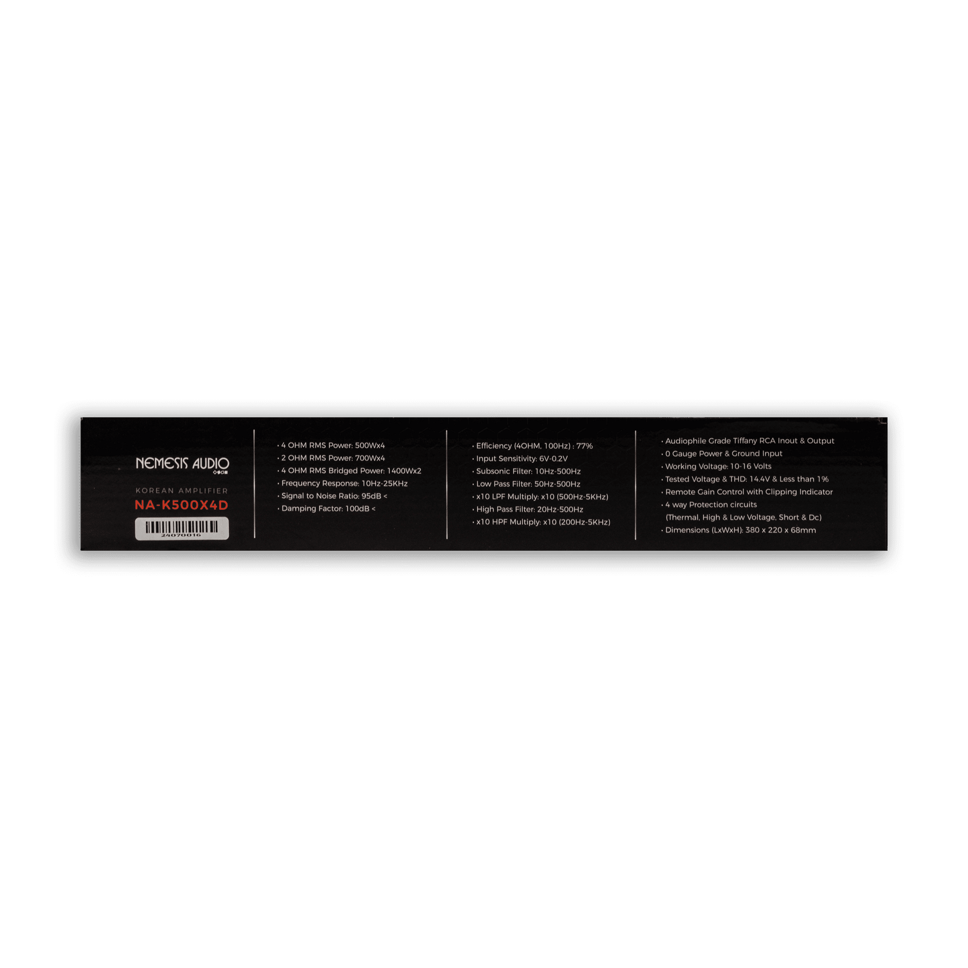 Nemesis Audio NA-K500X4D 4-channel amplifier box side