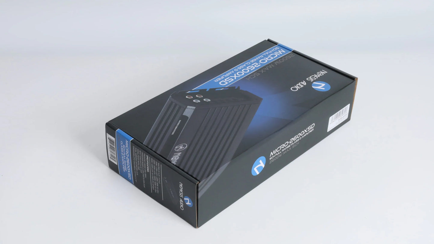 Nemesis Audio MICRO-2600X5D amplifier retail box front