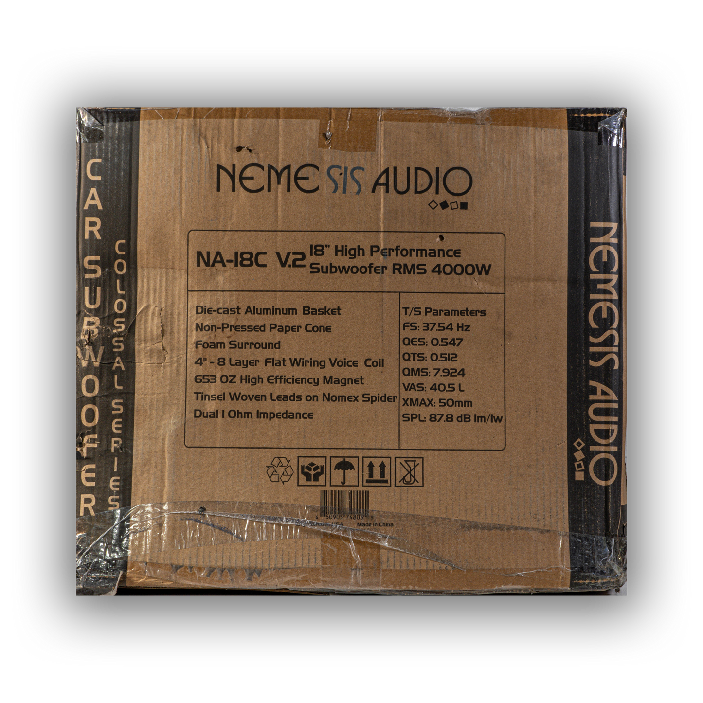 Nemesis Audio NA-18C V.2 D1 car subwoofer product box rear