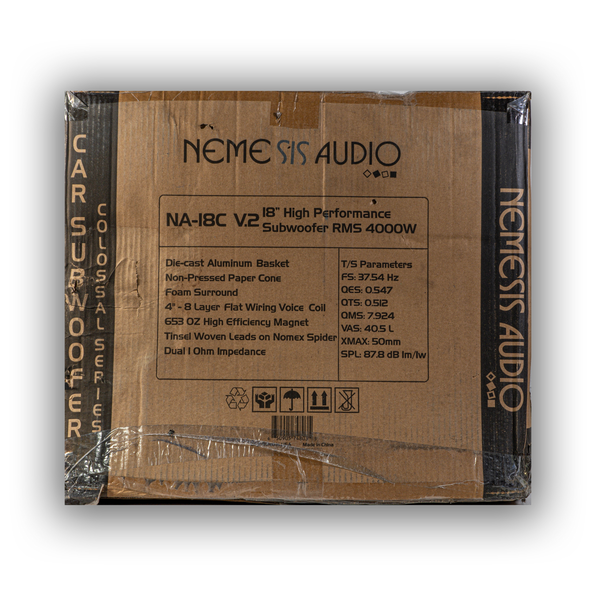 Nemesis Audio NA-18C V.2 D1 car subwoofer product box rear