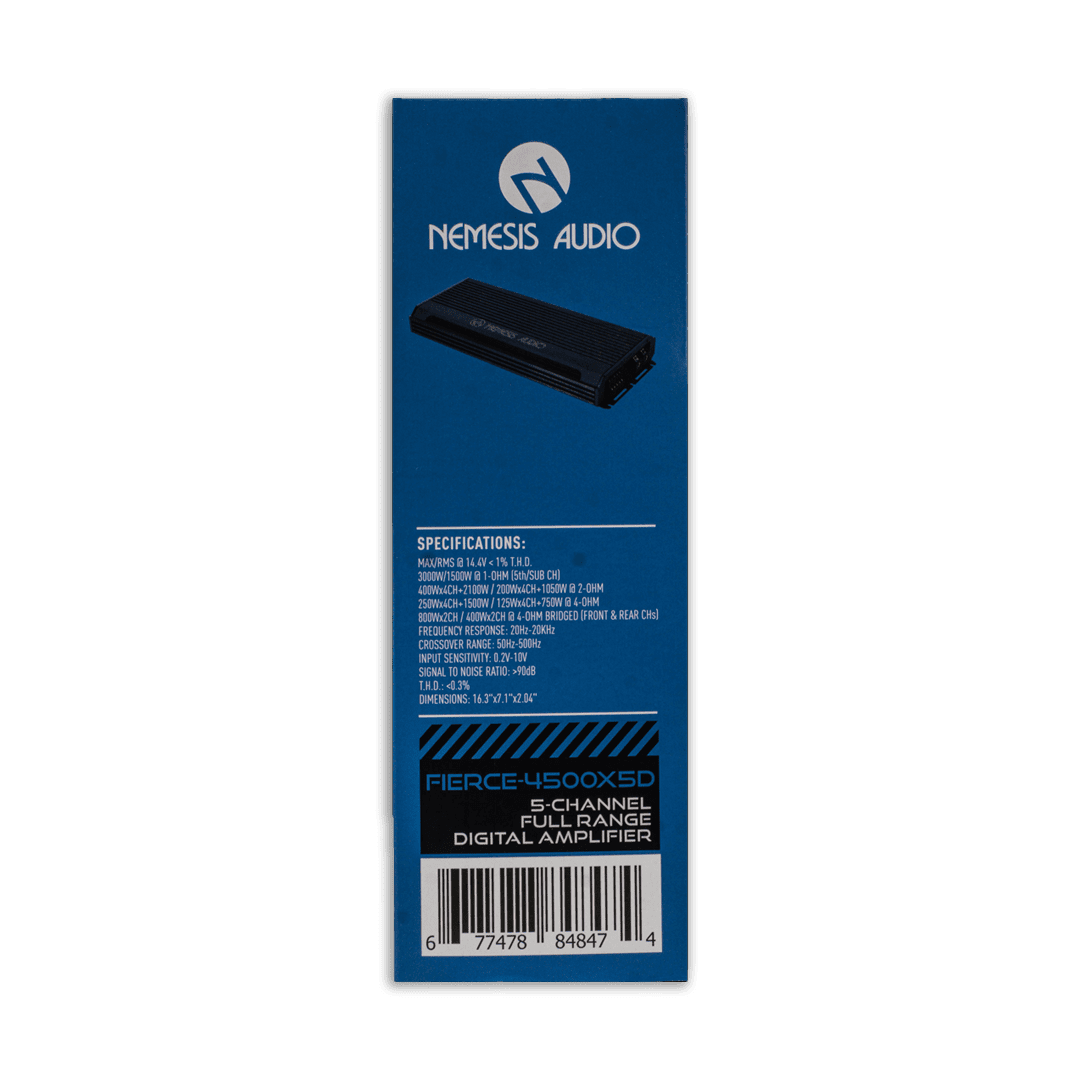 Nemesis Audio FIERCE-4500X5D 2300W RMS amplifier side profile