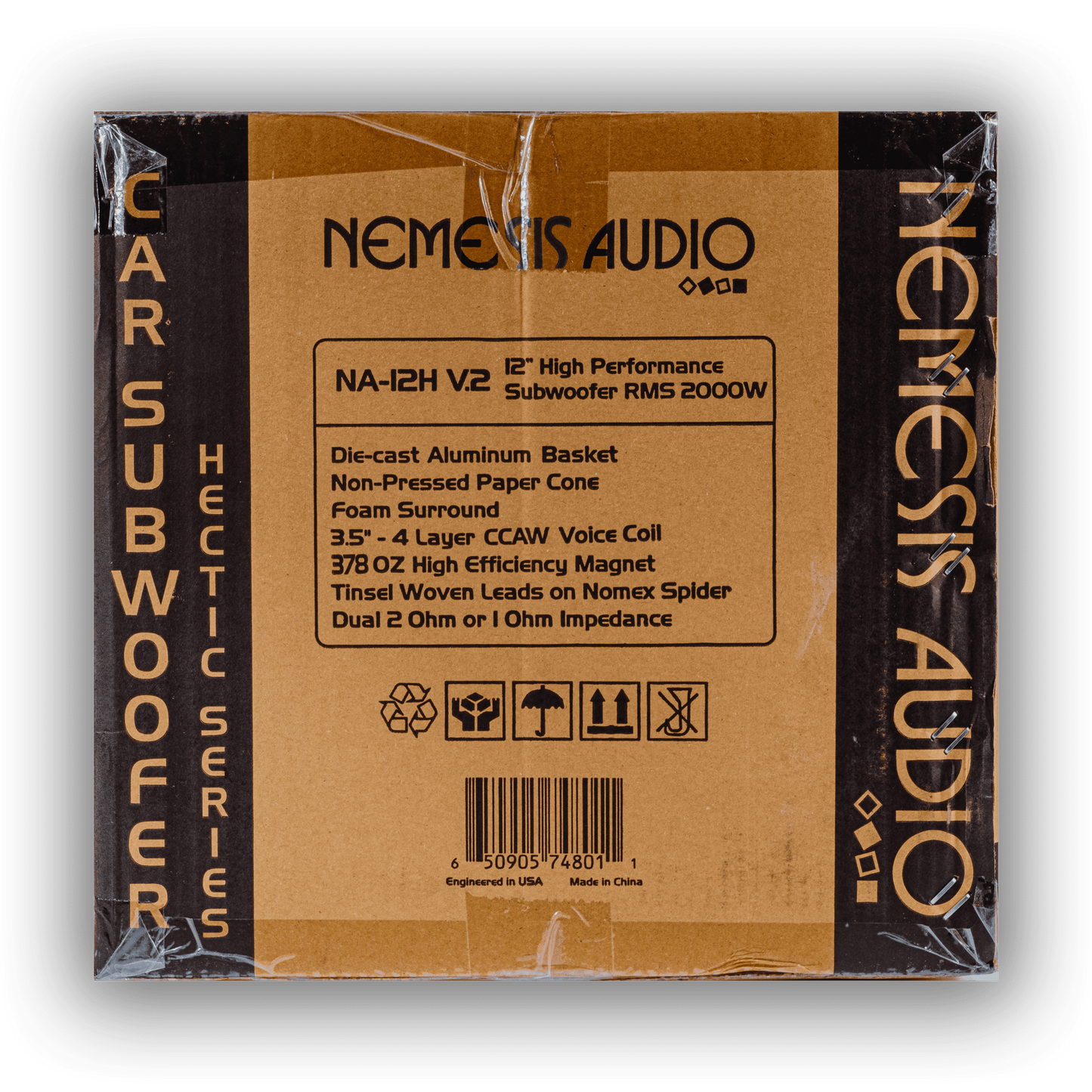 Nemesis Audio NA-12H V.2 12-inch 2000W RMS subwoofer retail box side